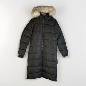 Noize Womens M NWT Black Winter Puffer Long Parka Faux Fur Hood Vegan Coat